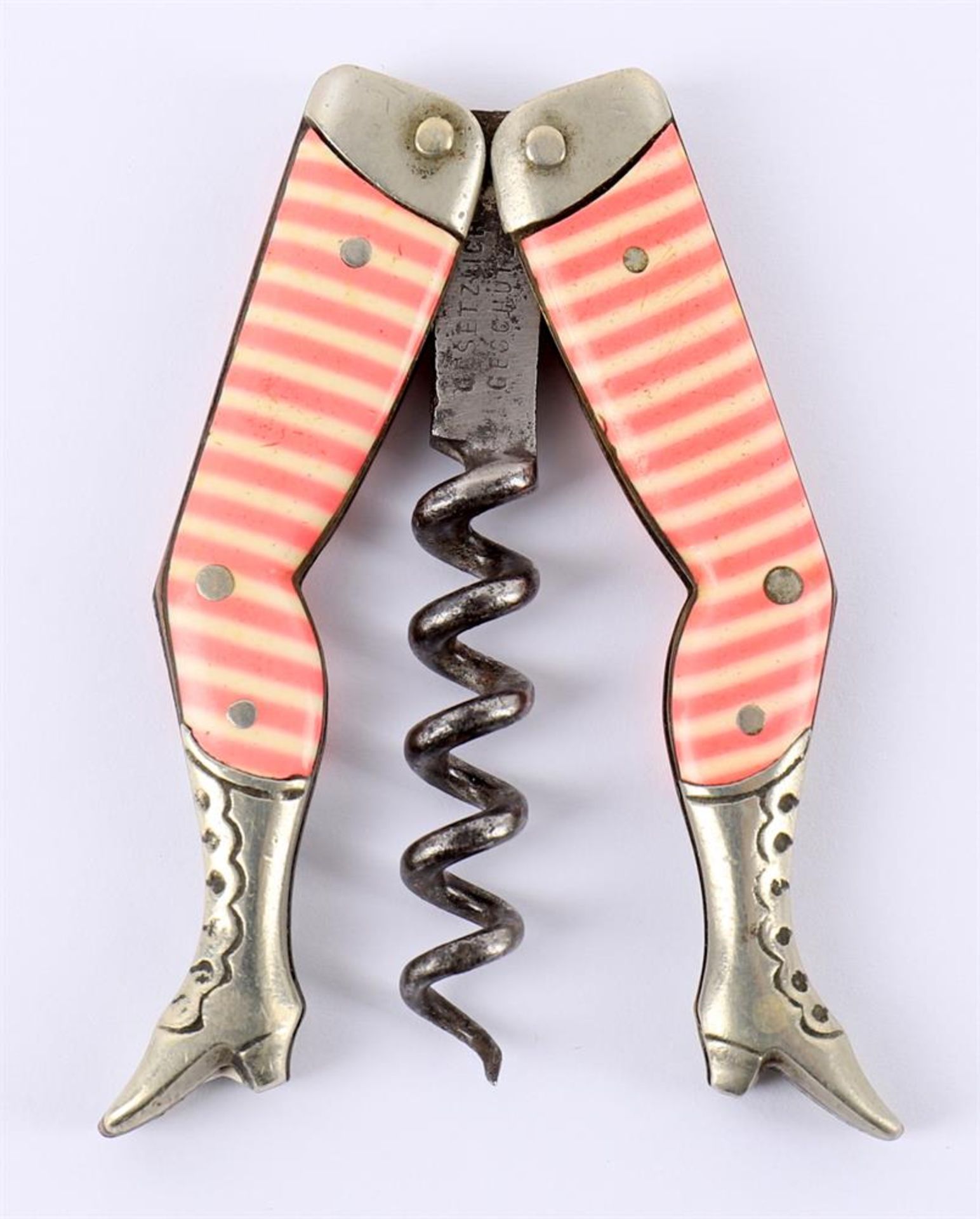 A novelty late 19th century German 'Lady's Legs' or 'striped stockings' corkscrew - Bild 2 aus 3