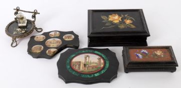 A selection of micromosaic and Pietra Dura 'Grand Tour' items to include 19th century paperweight