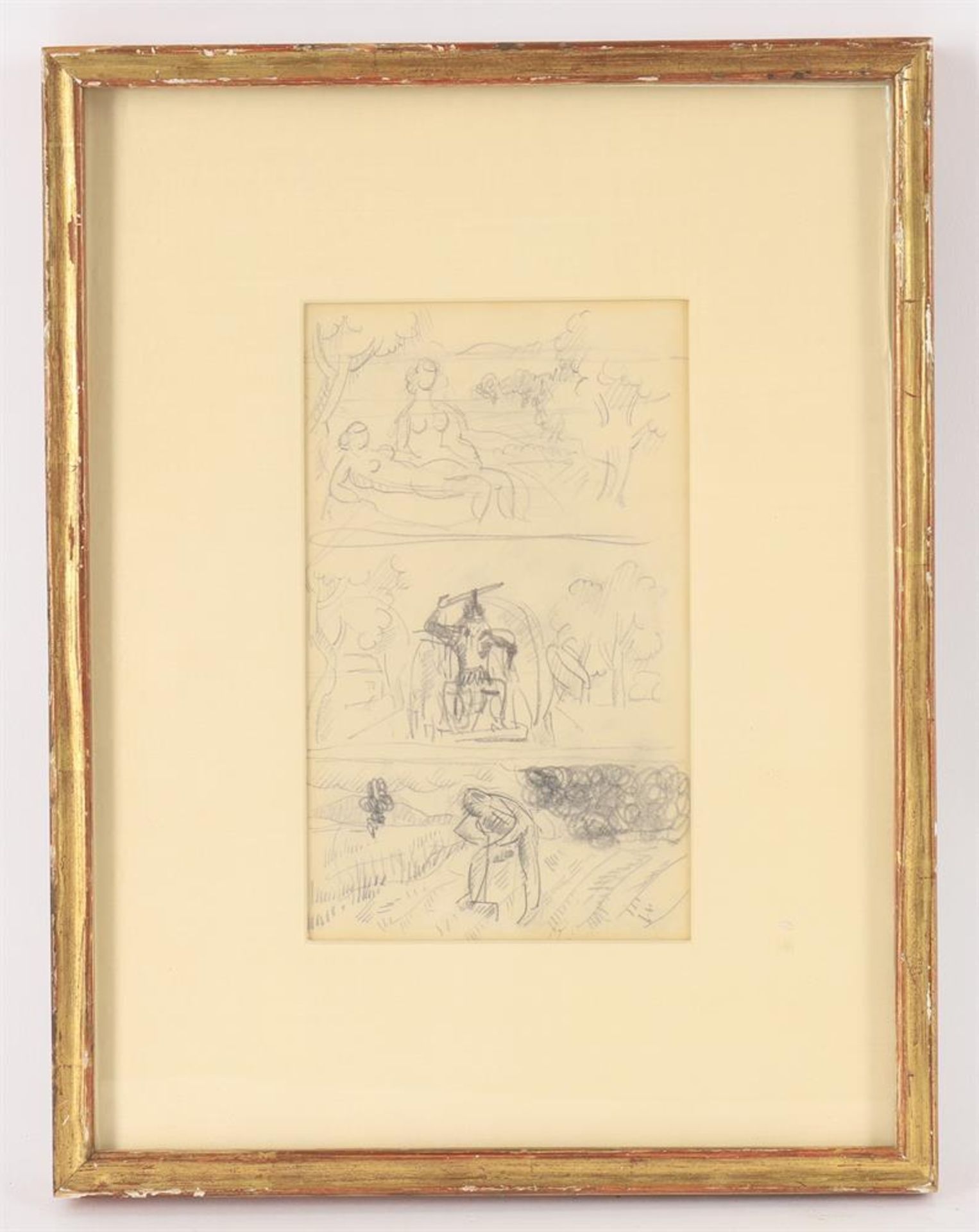 Roger de La Fresnaye (French 1885-1925), A sheet of three sketches of figures in landscapes - Image 2 of 3