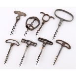 Assorted steel corkscrews to include an unmarked 4 finger corkscrew