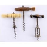 Corkscrews to include an English 19th Century Henshall type corkscrew