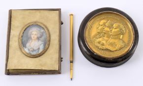 Y A 19th century French gilt metal and skin lady's notebook