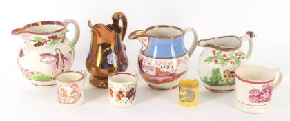 A selection of English pottery and pearlware jugs and mugs