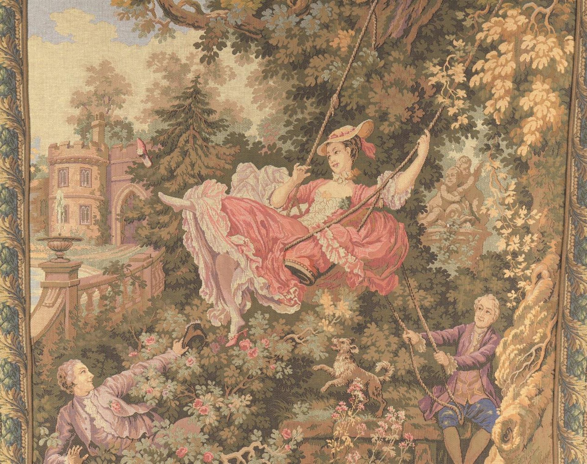 After Fragonard 'The Swing' a machined tapestry - Image 3 of 3