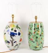 Two modern decalcomania glass lamp bases