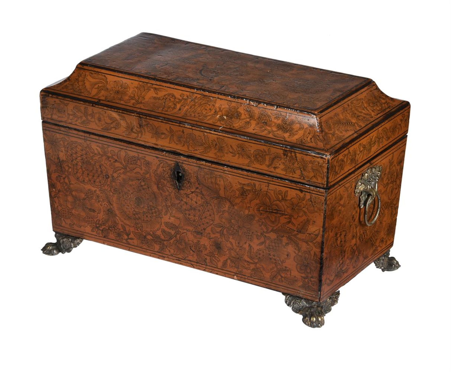 A Regency penwork tea caddy