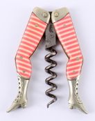 A novelty late 19th century German 'Lady's Legs' or 'striped stockings' corkscrew