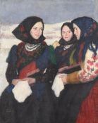 λ Oszkár Glatz (Hungarian 1872-1958), Three Hungarian girls in traditional dress