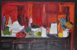 λ Patrick Javouhey (20th/21st century), Still life of fruit, vegetables and tableware