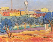 Italian School (20th century), Italian landscape with olive grove and industrial buildings