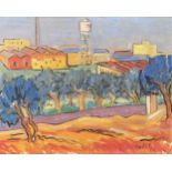 Italian School (20th century), Italian landscape with olive grove and industrial buildings