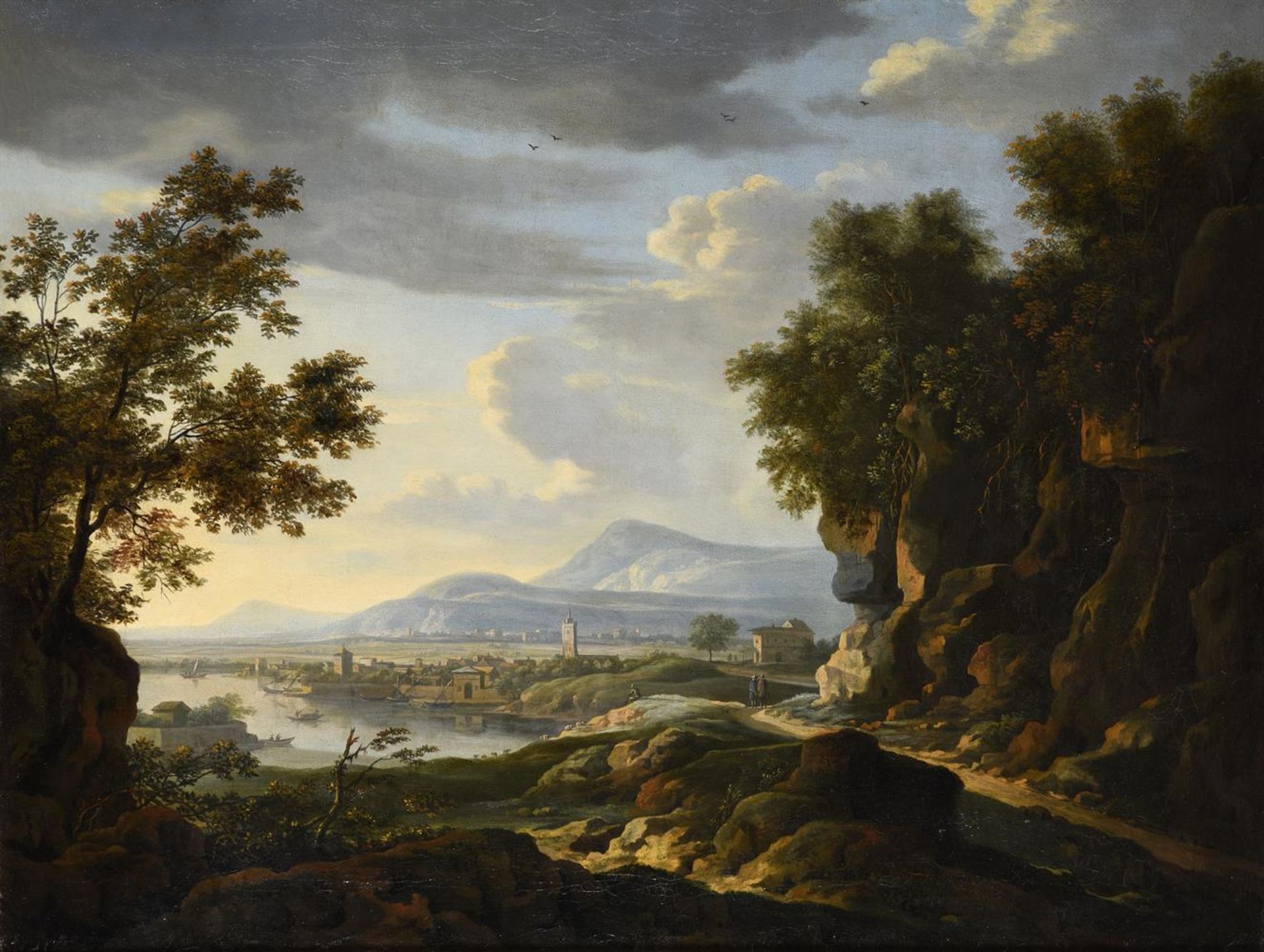 Willem van Bemmel (German 1630-1708), Figures in an extensive landscape