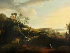 Follower of William Marlow, Figures in an Italianate landscape