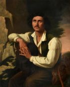 Italian School (19th century), Portrait of an Italian traveller in a rocky landscape