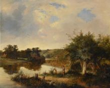 Attributed to Henry John Boddington (British 1811-1865), Fishing by the riverside