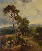 Circle of Henry John Boddington (British 1811-1865), Figures resting beside a tree in a landscape