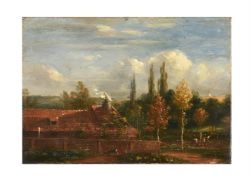 Follower of John Constable, Farm buildings in a landscape