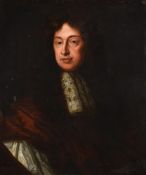 Follower of Sir Peter Lely, Portrait of a gentleman with brown coat and lace jabot