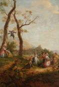 French School (c. 1800), A set of three Italianate landscapes with figures merrymaking (3)