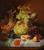 Eloise Harriet Stannard (British, circa 1829-1915), Still life of fruit, claret jug and dish