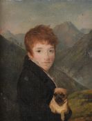 Munich School (19th century), A boy holding a pug in a landscape