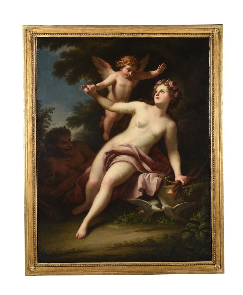 Attributed to Joseph Melling (French 1724-1796), Venus, Cupid and Satyr - Image 2 of 4