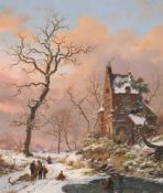 Frederik Marinus Kruseman (Dutch 1816-1882), Villagers in a snowy landscape