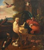 Follower of Melchior d'Hondecoeter, Chicken and other birds in a landscape