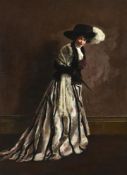 λ Edith Gunther (British b.1887-?), Portrait of a woman wearing a black hat with large white feather