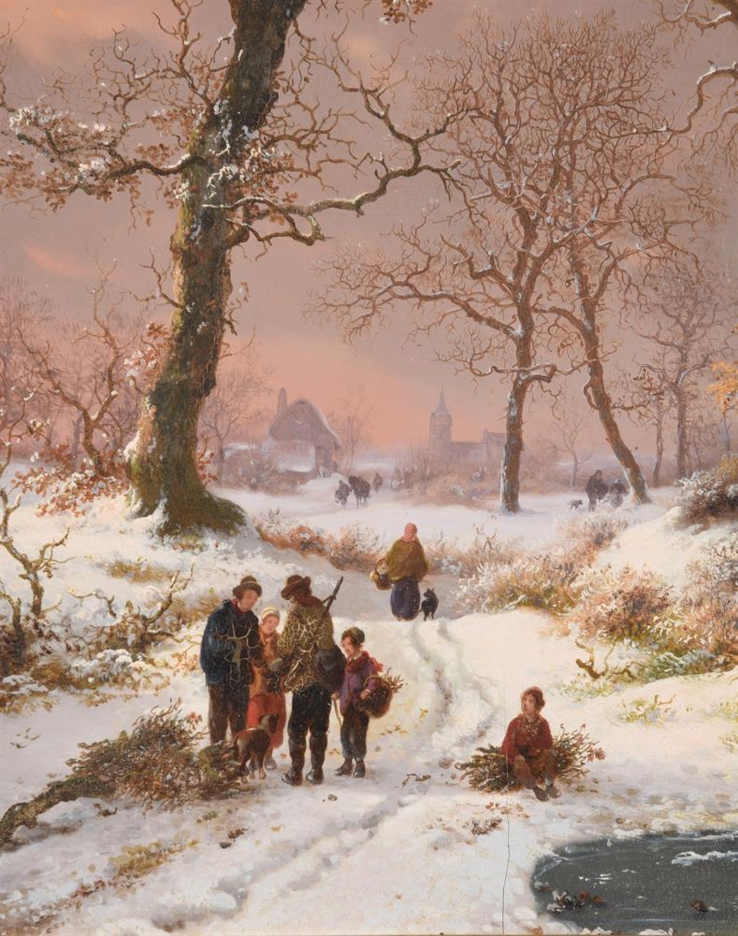 Frederik Marinus Kruseman (Dutch 1816-1882), Villagers in a snowy landscape - Bild 3 aus 5