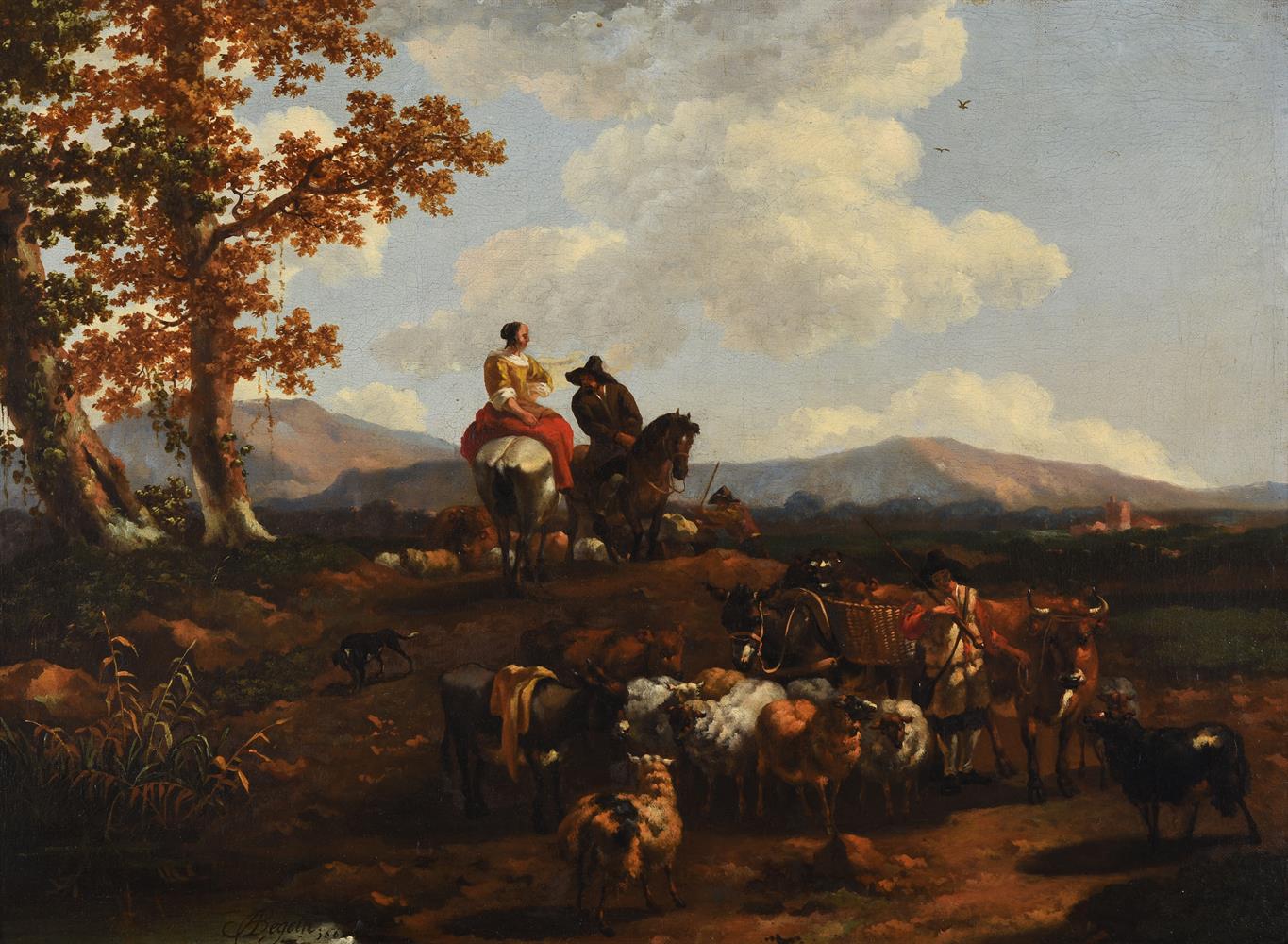 Abraham Jansz. Begeyn (Dutch 1637-1697), Shepherds, cattle and sheep in a landscape