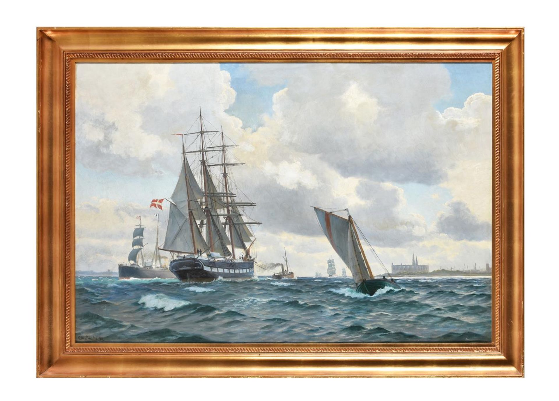 Christian Blache (Danish 1838-1920), Danish and American ships off Kronberg - Bild 2 aus 3