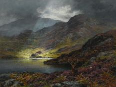 Charles Stuart (British 1854-1904), Stag and doe in a highland landscape