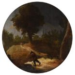 Circle of Adriaen Brouwer (1605-1638), A traveller on a country path with rainbows in a storm