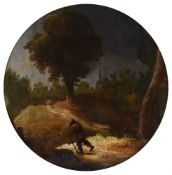 Circle of Adriaen Brouwer (1605-1638), A traveller on a country path with rainbows in a storm