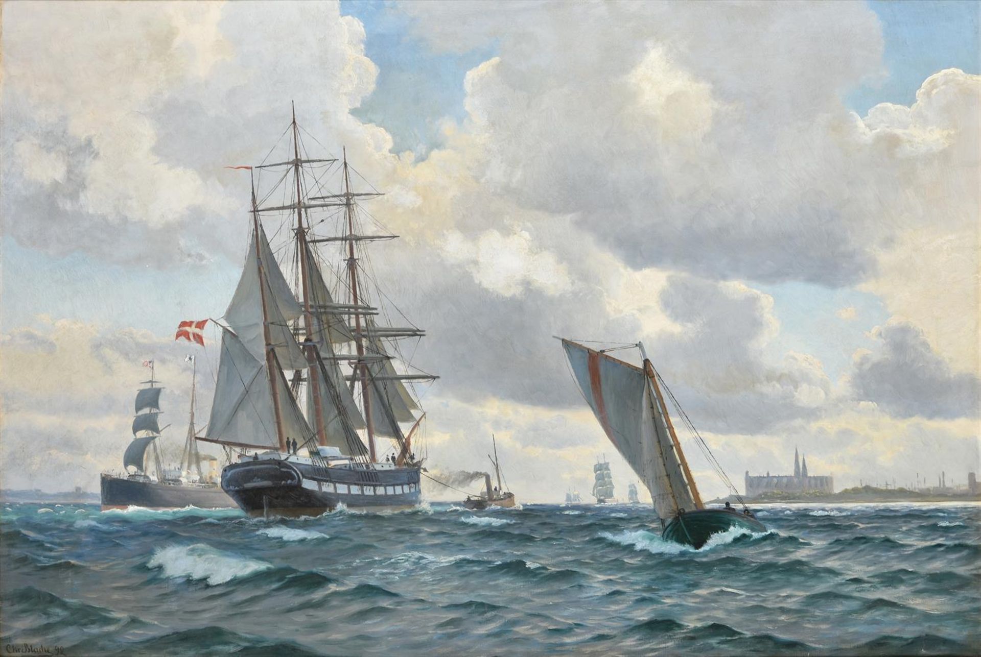 Christian Blache (Danish 1838-1920), Danish and American ships off Kronberg