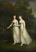 Circle of Sir William Beechey (British 1753-1839), Two girls in a wooded landscape
