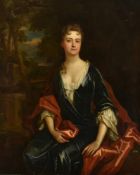 Follower of Sir Godfrey Kneller, Portrait of a lady wearing a green dress and red shawl