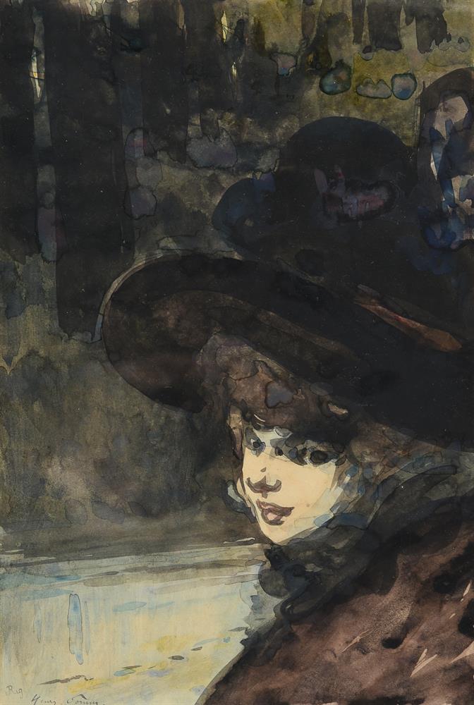 Francois Clement Sommier, called Henry Somm (French 1844-1907), Jeune femme au grand chapeau