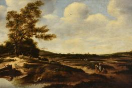 Attributed Cornelis Hendriksz Vroom (Dutch 1591-1661), Travellers in a wooded landscape