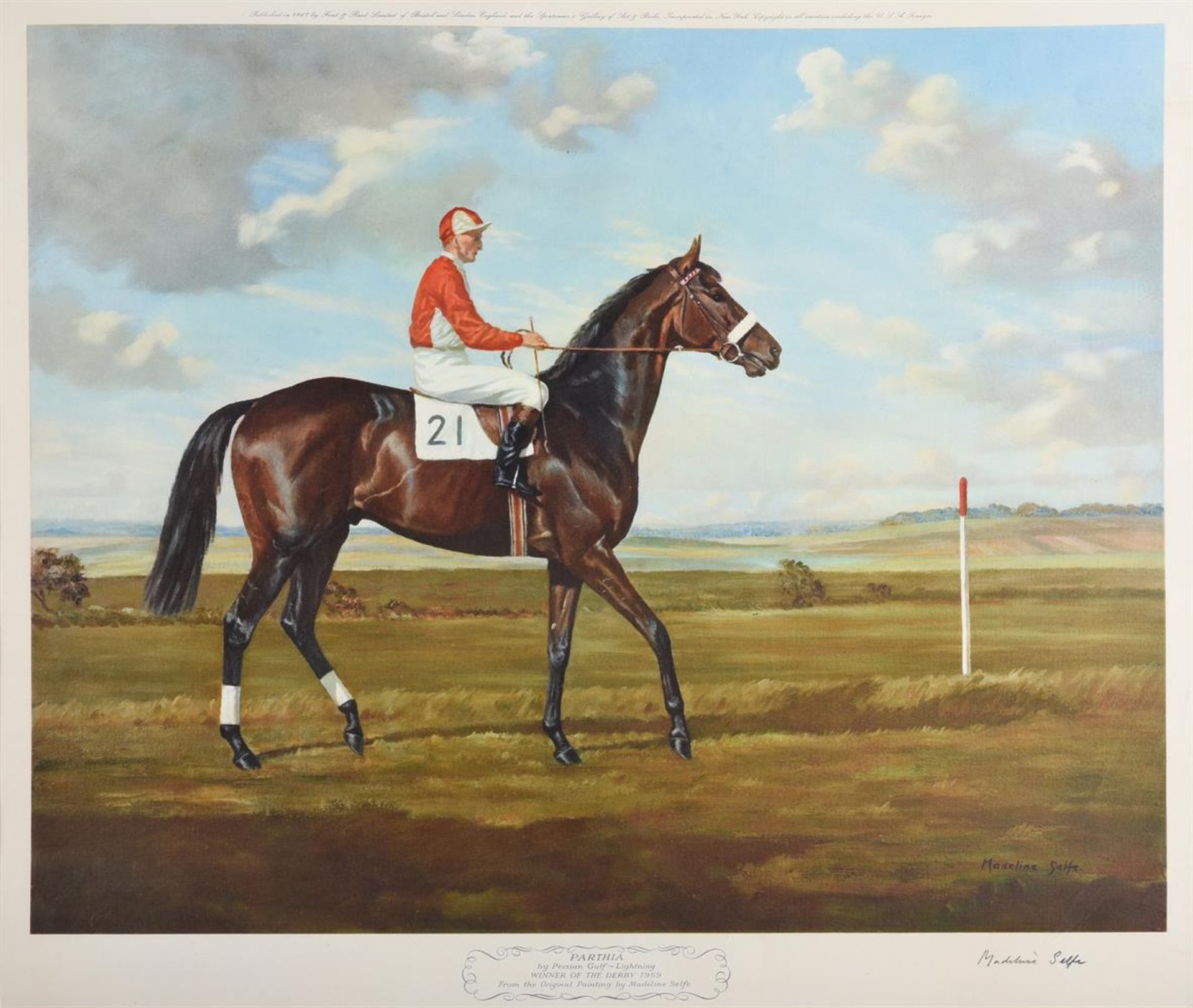 After Madeleine Selfe (1910-2005), Parthia by Persian Gulf-Lightning, winner of the Derby 1959