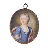Y English School (18th century), A young woman, wearing blue dress with lace trim