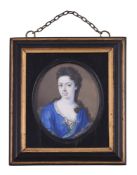 Y Bernard Lens III (British 1682-1740), A lady, wearing royal blue satin open gown