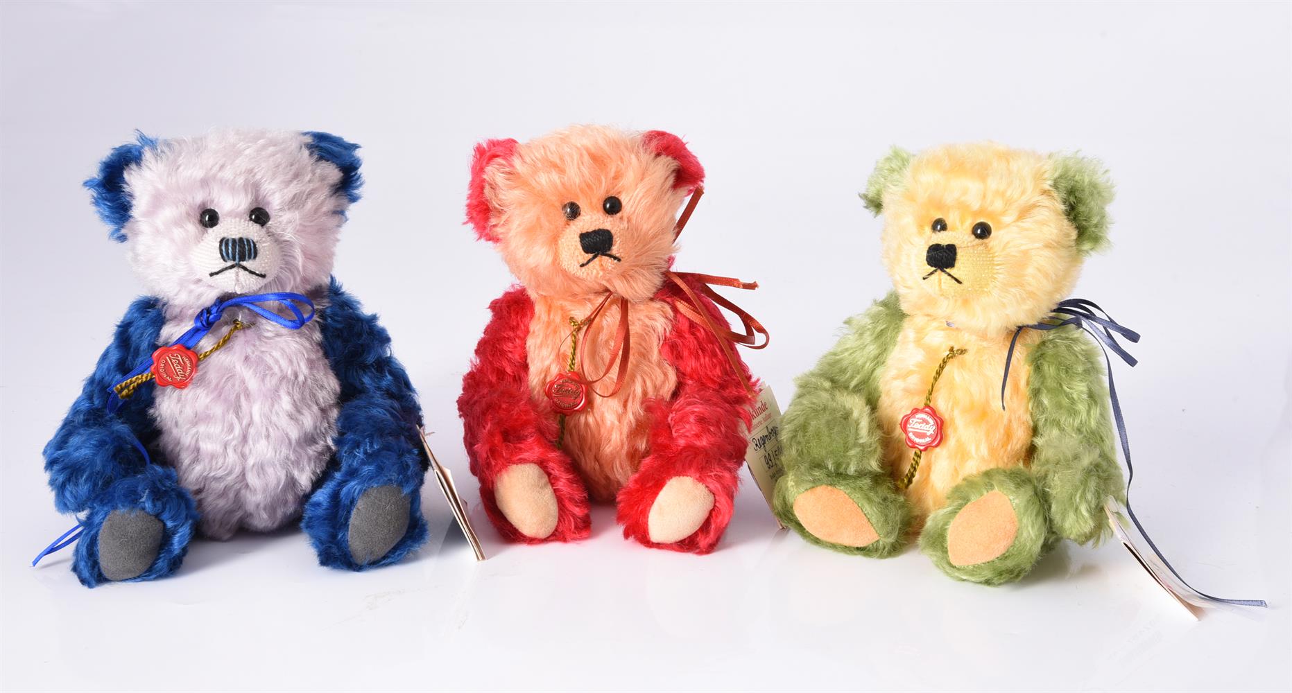 HERMANN ORIGINAL TEDDY, RAINBOW, A SET OF THREE LIMITED EDITION BEARS