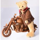 THREAD-BEARS OF ENGLAND, HARLEY, 1/1, WITH WOODEN MOTORCYCLE, BY RACHAEL WINTLE