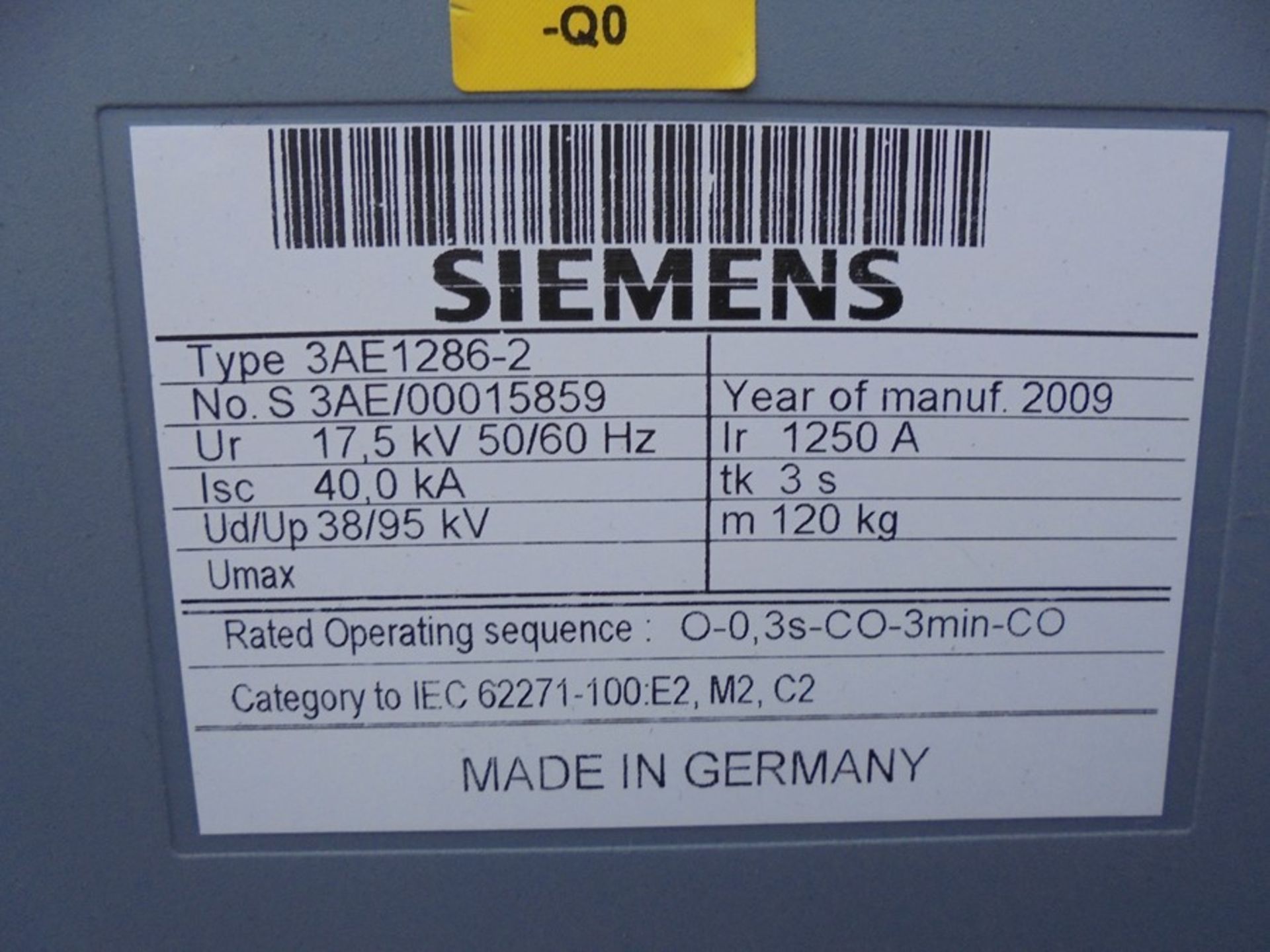 New Siemens Sion air breaker 1250amp at 14000volts. - Image 4 of 4