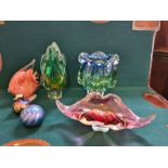 4 pieces of Murano style 1970's Studio glass and 2 paperweights.