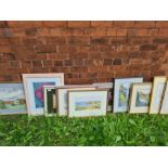 10 x assorted framed watercolours, various country scenes and still life by local artist Mary E.