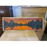 1970's gilt framed mixed media hardboard, plywood and oil cityscape, signed Ruiz 70. 125cm wide x