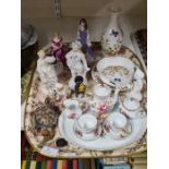 Mixed lot to include miniature porcelain teaset and tray, Limoge vase, Aynsley trinket porcelain,